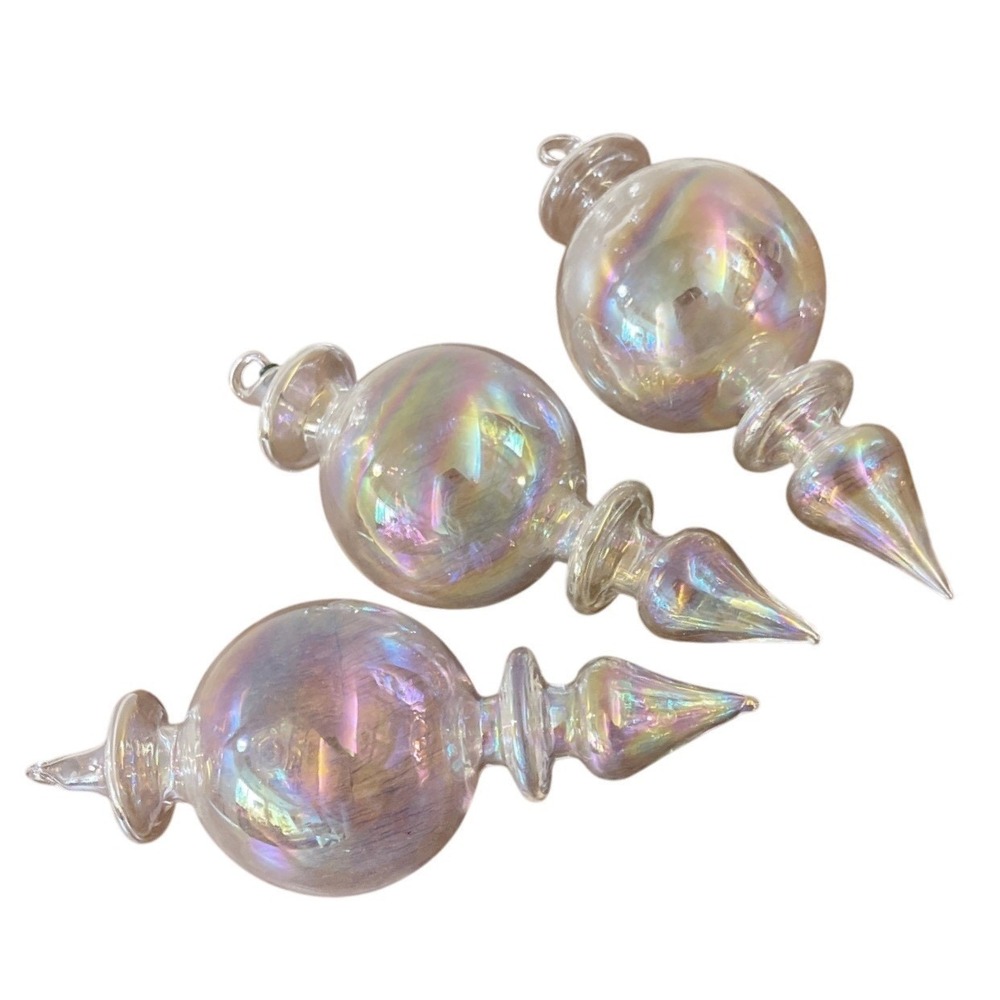 Vtg Iridescent Bubble Hand‎ Blown Glass Christmas Ornament Finale Drop Oil Slick